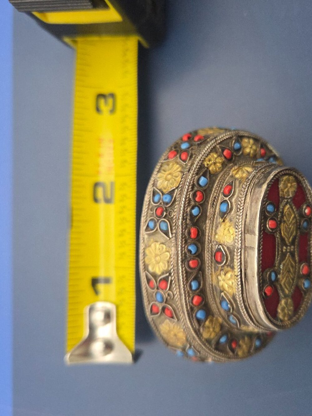 Vintage Turkmen Double Finger Ring Central Asian Tribal Silver Turquoise Coral - Picture 12 of 13